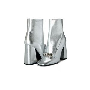 Burberry Women's "Brabant" Silver Leather Heeled Bootie Shoes